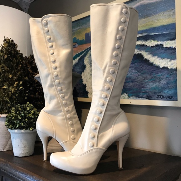Max Studio Shoes - Max Studio IVORY Leather Platform Boots, 5.5